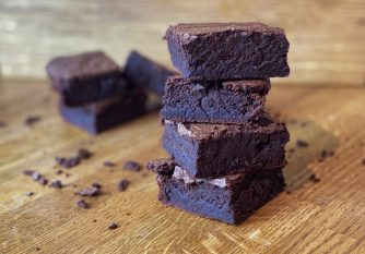 A stack of vegan chocolate brownies